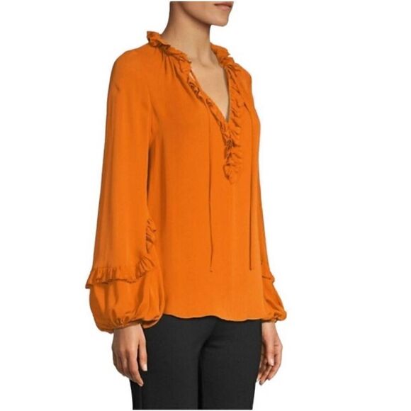 Kobi Halperin Silk Ruffle Blouse XS Balloon Sleeve - Picture 2 of 12